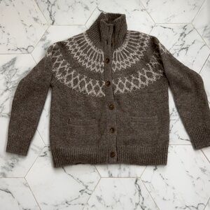 Alex Mill Brown Knit Cardigan with Patterned Yoke Small